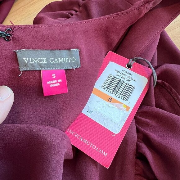 Vince Camuto Womens Chiffon Wide Leg Jumpsuit SMALL Crisp Merlot Flutter Sleeve - Picture 11 of 14